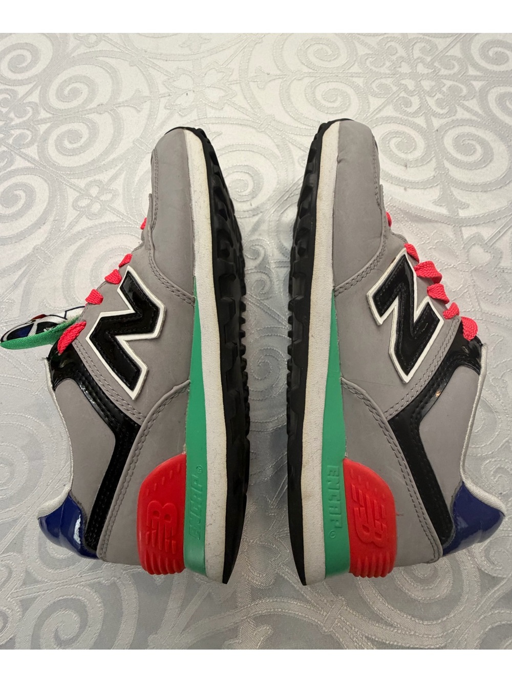 New Balance Gray Sneakers Pink Laces Multicolour Heel Trim Lady Woman Size 5 - Picture 7 of 14